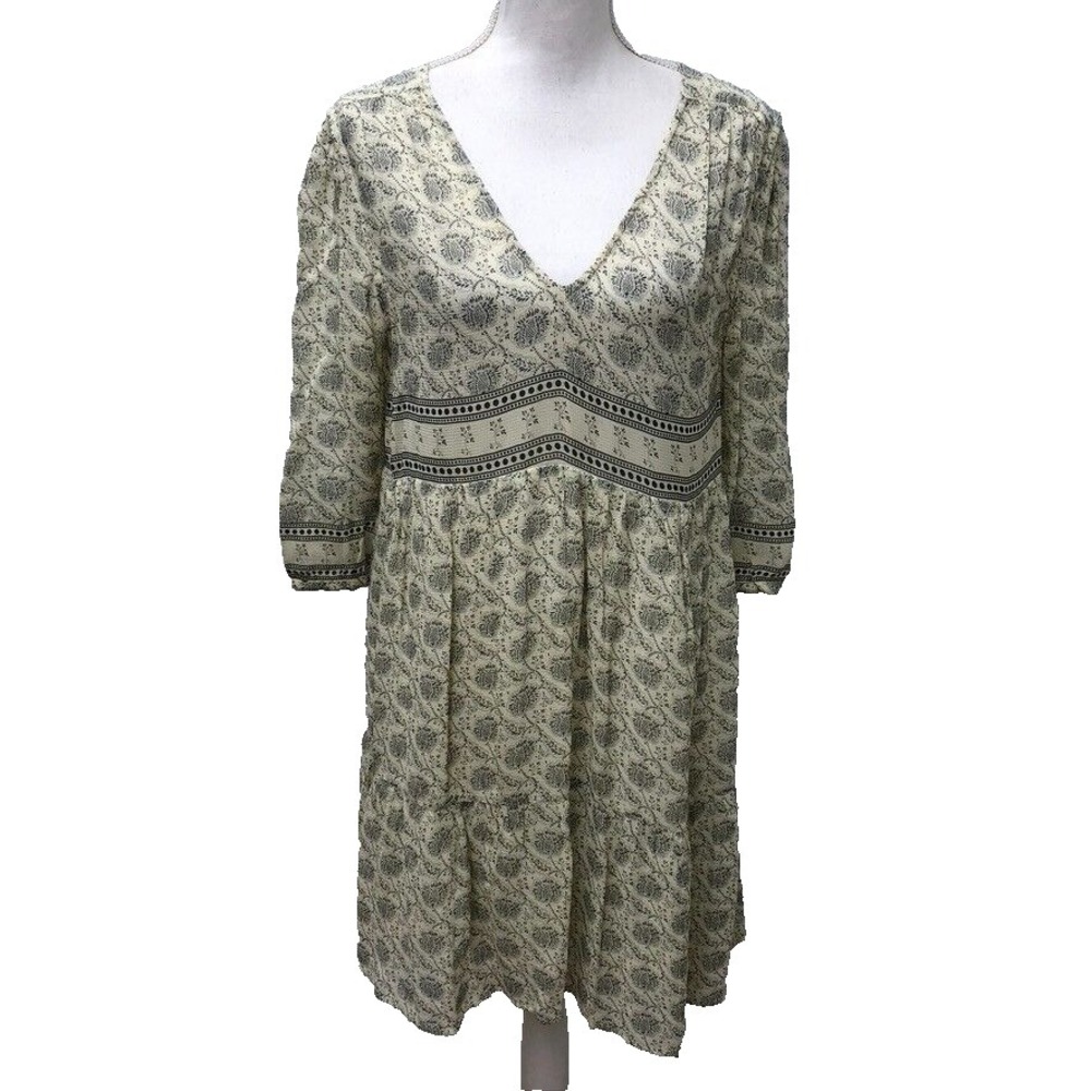 Ba&sh Becky Mini Dress Babydoll Womens 1 Small 3/4 Sleeve Cream Boho Cottagecore